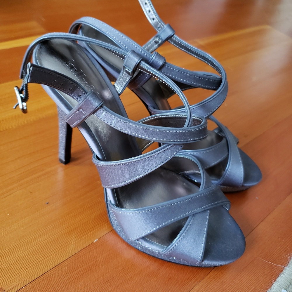 Kelly & Katie Grey Satin Sparkle Strappy Heels 6